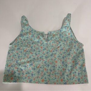 Aeropostale Pastel Ribbed Top seriously soft blue green floral crop top small